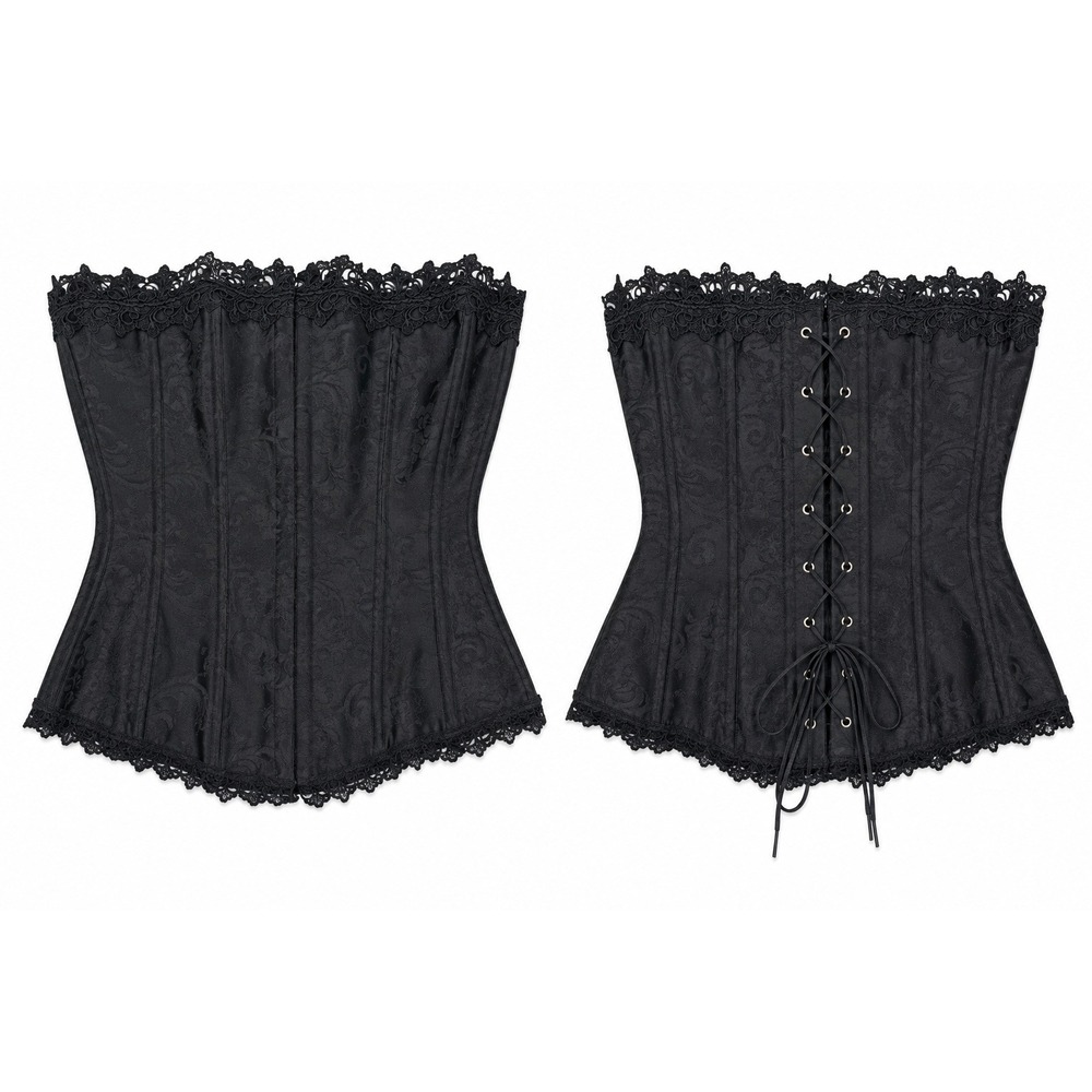 VTG 90s Fredericks of Hollywood Corset 38 Black Lace Damask Victorian Goth Pinup